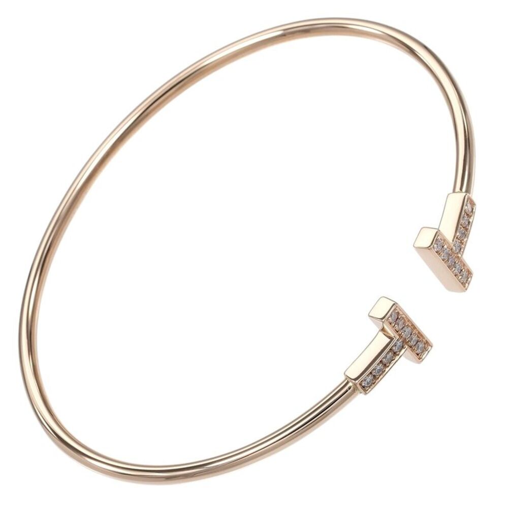 Tiffany & Co. T Wire 18K Rose Gold With Diamonds Gold Pink_Gold Bracelet Jewelry